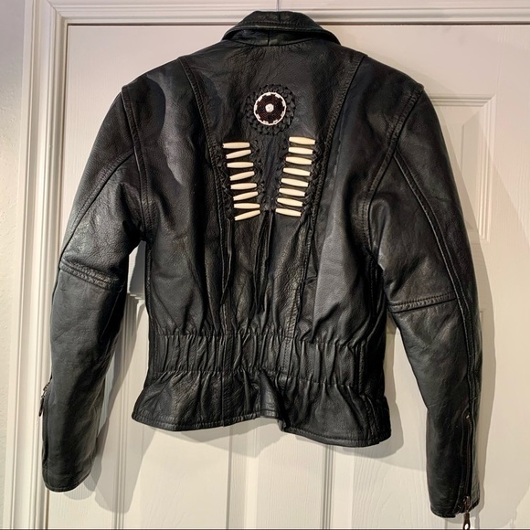 Force Leather Jacket Adult Size 6 Motorcycle Beaded Fringe Leather Vintage Women - Picture 2 of 10